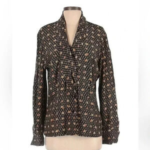Vintage Dana Buchman | 100% Silk Black & Gold Button Down Blouse Size 8 Medium M